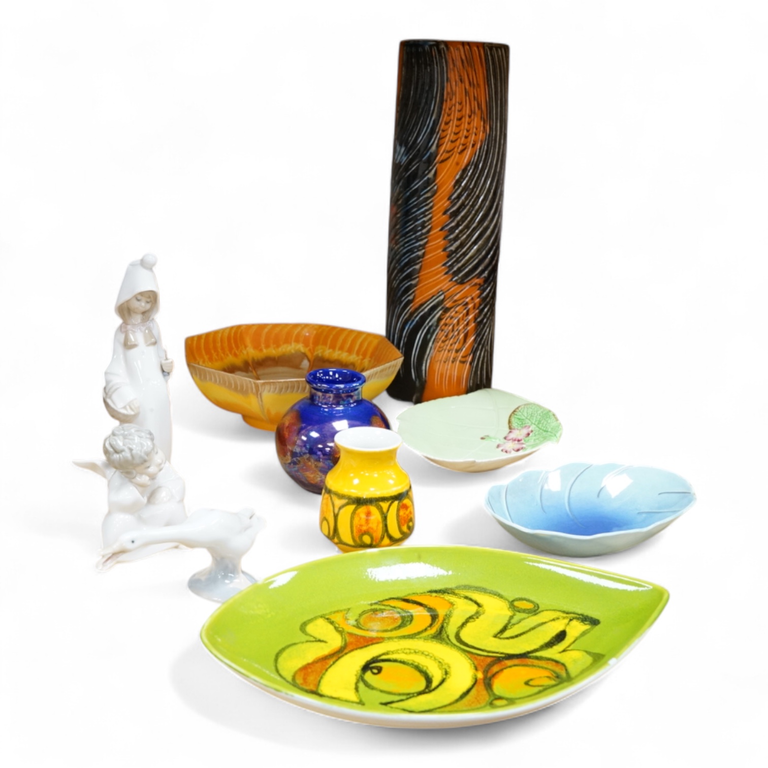 Four items of Poole pottery, three Lladro figures and Shelley, Carltonware etc.